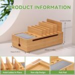 Pezin & Hulin Cell Phone Charging Station for Multi Devices-Natural Bamboo | All in One Desktop Charger Organizer, with Power USB Charge Adapter and 6 Cables, Use As Power Strip Hidden Box - Image 7