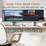 2 Pack DELAMU Under Desk Cable Management Tray, Large Metal Cord Organizer, Office & Home Cord Wire Management Under Desk Shelf, Easy Install Pre-drilled Cable Organizer, Black - Image 2