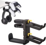 3 in 1 Under Desk Headphone Hanger with Adjustable Clamp Mount, 2 Controller Slots & 1 Headset Universal Holder Stand, Rotatable Hook Rack & Cable Organizer, for Home Gaming Xbox ps5 - Black - Image 2