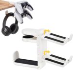 3-in-1 Under Desk Headphone Hanger with Adjustable Clamp Mount, 2 Controller Slots & 1 Headset Universal Holder Stand, Rotatable Hook Rack & Cable Organizer, for Home Gaming Xbox ps5 - White - Image 2