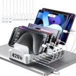 420W Charging Station for Multiple Devices, Zobirez 10-Port USB C Fast Charger Stations for MacBook, iPhone, Android Cell Phone, iPad, Tablet, Family Multi-Device Organizer Charging Dock, White - Image 2