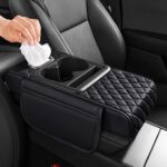 5 in 1 Nappa Leather Console Armrest Cover, Black | Built-in cup holder, tissue slot, phone holder & 2 storage pockets, practical car accessories fit SUV sedan truck - Image 2