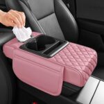 5 in 1 Nappa Leather Console Armrest Cover, Pink | Built-in cup holder, tissue slot, phone holder & 2 storage pockets, practical car accessories fit SUV sedan truck - Image 2