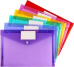6 Pack Clear Document Folders Plastic Envelopes, A4 Size, 6 Colors | Poly Envelopes File Envelopes with Label Pocket and Snap Button, for Home Work Office Organization - Image 2