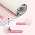 Cute Scalloped Desk Mat for Keyboard and Mouse Suitable Women Aesthetic Desk Accessories 31.5" X 13.8" Non-Slip Large Computer Pad Mat for Desktop Pink Girly Office Home Laptop Supplies Decor - Image 5