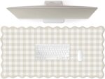 Scalloped‌ Beige Checkered Gingham Desk Mat Cute Pastel Large Mouse Pad Kawaii Cottagecore ‌Vintage‌ Rustic Keyboard Pad Computer Mat for Desktop Aesthetic Cozy Office Desk Decor - Image 2