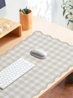 Scalloped‌ Beige Checkered Gingham Desk Mat Cute Pastel Large Mouse Pad Kawaii Cottagecore ‌Vintage‌ Rustic Keyboard Pad Computer Mat for Desktop Aesthetic Cozy Office Desk Decor - Image 4