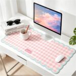 Cute Scalloped Desk Mat for Keyboard and Mouse Suitable Women Aesthetic Desk Accessories 31.5" X 13.8" Non-Slip Large Computer Pad Mat for Desktop Pink Girly Office Home Laptop Supplies Decor - Image 2