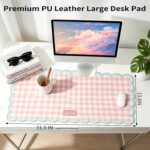 Cute Scalloped Desk Mat for Keyboard and Mouse Suitable Women Aesthetic Desk Accessories 31.5" X 13.8" Non-Slip Large Computer Pad Mat for Desktop Pink Girly Office Home Laptop Supplies Decor - Image 3