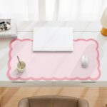 Scalloped Desk Mat, 31.5" x 15.7" Large Cute Aesthetic Desk Accessories, PU Leather Computer Laptop Desk Mouse Keyboard Pad, Desk Writing Mat for Vanity/Work/Home Decor (Pink, 31.5" x 15.7") - Image 4
