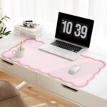 Scalloped Desk Mat, 31.5" x 15.7" Large Cute Aesthetic Desk Accessories, PU Leather Computer Laptop Desk Mouse Keyboard Pad, Desk Writing Mat for Vanity/Work/Home Decor (Pink, 31.5" x 15.7") - Image 2