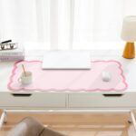 Scalloped Desk Mat, 31.5" x 15.7" Large Cute Aesthetic Desk Accessories, PU Leather Computer Laptop Desk Mouse Keyboard Pad, Desk Writing Mat for Vanity/Work/Home Decor (Pink, 31.5" x 15.7") - Image 3