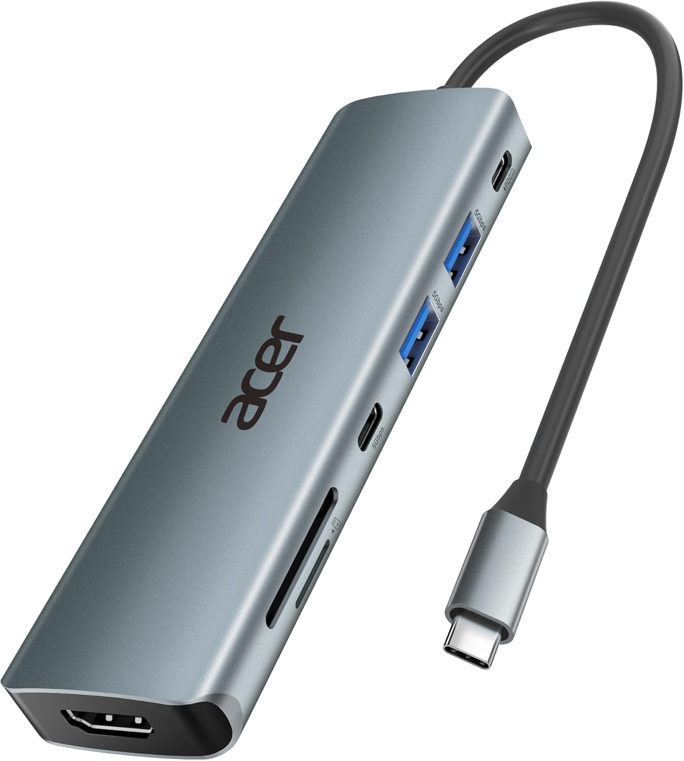 Acer USB C Hub, 7 in 1 Multi-Port Adapter for Laptop/Mac Type C Devices | 4K USB C to HDMI Splitter Hub, 100W Max PD Port, 2 USB 3.0 & 1 USB C Data Ports 5Gbps, SD/TF Card Reader - Image 2