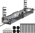 Cable Management, 25'' Cable Management Under Desk No Drill, Metal Cord Organizer with Clamp for Standing Desk, Cable Organizer for Home Office, Black - Image 2
