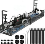 Cable Management, 25.3'' Under Desk Cable Management Tray No Drill, Metal Cable Organizer with Clamp for Wire Management, Cord Organizer for Home Office, Desk Accessories Organizer, Black - Image 2