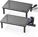 Computer Monitor Stand Riser for Desk, 3 Height Adjustable PC Laptop TV Desktop Monitor Stand Shelf, Metal Printer Table with Phone Holder, Stand Riser for Desk, Office Desk Organizers and Accessories, 2 Pack - Image 2