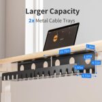 Delamu 2 Pack Metal Under Desk Cable Management Tray, U Channel Cord Organizer Box, Office Under Desk Cord Organizers, Cable Management with Various Accessories, Black, 15.75 Inches - Image 2