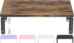 ECOLOVI Adjustable Wood Computer Monitor Stand Riser, Office Desk Organizer and Accessories for Monitor, Laptop, PC, Printer, Office Desk Accessories Workspace Organizer for Home Office Supplies, Brown - Image 2