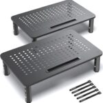 EVOOMI Back Saver Monitor Stand for Desk - 2 Pack Monitor Riser - Anti-Skid HD Hexagonal Steel Computer Stand - Free Cable Ties - Mesh Metal Computer Item Stand - Printer & iMac - Image 2