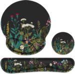Ergonomic Mouse Pad with Wrist Rest and Keyboard Wrist Rest, Memory Foam Wrist Rest for Computer Keyboard, Easy Typing, Pain Relief, Mouse Pad Wrist Support for Gaming,Office, Laptop, Black Flower - Image 2