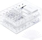 FRETONBA 2Pcs Cable Charger Organizer Box, Large Cords Storage Organizer with Adjustable Compartments and Wire Ties, Stackable Cord Organizer for Drawer - Clear - Image 2