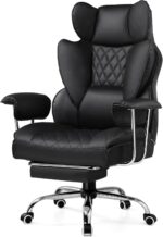 GTPLAYER Gaming Chair,Office Chair with Pocket Spring Lumbar Support, Ergonomic Comfortable Wide Office Desk Computer Chair with Outward Fixed Soft Armrests and Footrest (PU Leather, Black) - Image 2