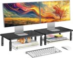 HUANUO Monitor Stand for Desk, Computer Monitor Stand Height Adjustable, Monitor Riser for 2 Monitors, Laptop Stand for Desk, 2 Pack, Black - Image 2