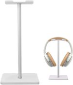 Headphone Stand Gaming Headset Holder Universal Aluminum Metal Headphone Holder Hanger with Aluminum Supporting Bar Flexible Headrest ABS Solid Base for All Headphone,White - Image 2
