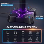 KDD Headphone Stand with USB Charger, Controller Stand for Desk, Headphone Holder with 2 USB Charging Ports and 3 AC Outlets, Accessories for Desktop(Black) - Image 2