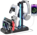 KDD Headset Stand with Charging Station - Detachable Controller Holder with 9 Light Modes - Rotatable Headphone Hanger with USB A&C Charger Ports - Earphone Hook for PC Gaming Accessories Storage - Image 2