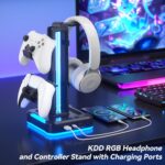 KDD RGB Gaming Headphone and Controller Stand with 2 Type-C and 1 USB Ports | Headset Stand with 9 Light Modes, Headset Holder for Desk, Controller Headphone Holder, For Gift PC Gaming Room Accessories - Image 2