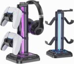 KDD RGB Headset Stand with 9 Light Modes - Controller Holder for Desk - Rotatable Headphone Stand & Detachable Controller Hook for PC Earphone Accessories(Black) - Image 2