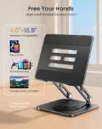 LOXP Adjustable Tablet Stand, 360 Rotating iPad Stand with Heavy-Duty Base | Matel, Perfect for Travel, Desk, Office, 4.7-16.9" Device, iPad Pro Air Mini, Kindle, Surface Tablet, Portable Monitors - Image 2