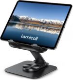 Lamicall Adjustable iPad Stand for Desk - [Ultra-Slim Foldable][360°Rotation Base] Tablet Holder Stand, Heavy-Duty E-Reader Kindle Holder Switch Stand for 4.7-13" iPad Pro Air Mini, Kindle, Tabs - Image 2