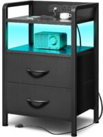 Lazzanto Night Stand Bedside Charger Bedroom - Nightstand with Charging Station & LED Light Strip, Night Stand with Storage Shelf & 2 Fabric Drawers, Morden End Table with U-S-B Ports & AC Outlets - Image 2