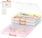 Lifewit 4 Pcs Board Game Storage Boxes, 12.2x10.6'' Paper Container with Secure Latch, Plastic Portable Organizer with Handle & Labels for File,Document, Puzzles, Cards, Art Supplies - Image 2