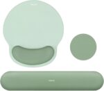 MOSISO Wrist Rest Support for Mouse Pad&Keyboard Set, Circle Curved Ergonomic Mousepad&Coaster Non-Slip Base Home/Office Pain Relief&Easy Typing Pad with Soft Cloth&Silicone Lining, Antique Green - Image 2