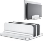 OMOTON Dual Vertical Desk Laptop Stand Holder, Fits MacBook Air/Pro, Silver | Aluminum Laptop Storage Rack for Desk, Adjustable Dock for Up to 17.3 in. Gaming Laptop, Space-Saving Desk Organizer - Image 2