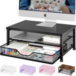 OPNICE Computer Monitor Stand Riser, Desk Organizer with Drawer, Printer & Laptop Stand, Office Desk Accessories & Workspace Desktop Organizers Storage for Office Supplies(Black) - Image 2