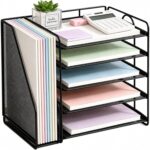 OPNICE Desk Organizers and Accessories, 5-Tier Paper Organizer Letter Tray with Magazine Holder, Office Desk Accessories & Workspace Organizers, Desktop File Organizer for Office Supplies, Black - Image 2