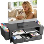 OPNICE Desk Organizers and Accessories, Computer Monitor Stand Riser with Drawer and 2 Pen Holders, Printer & Laptop Stand, Office Desk Accessories & Workspace Organizers for Home Office Supplies, Black - Image 2