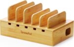 SpaceAid Bamboo Charging Station for Multiple Devices, Cell Phone Docking Stations for Multi Laptop, Tablets and iPads, Nightstand Bedside Desk Device Charger Organizer (Natural) - Image 2