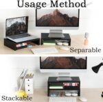 TEAMIX 2-Pack Wood Monitor Stand Riser for Desk , Black | Dual Stand for 2 monitors. Holds 80 lbs, Stack or Separate Adjustable Use, Fits laptop, TV, PC. For Home Office, Gaming - Image 2