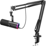 TONOR Dynamic Gaming Microphone, XLR/USB Microphone for Content Creators with AI Noise Cancellation, RGB, Tap Mute, Gain Control, Microfono with Boom Arm for Streaming, Black, TD510 AIR S H+ - Image 2