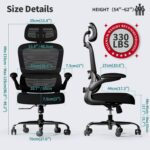 TRALT Office Chair Ergonomic Desk Chair - Gaming Chair with Lumbar Support | 330 LBS Home Office Desk Chairs with Headrest, Reading Chair with Flip-up Armrests, Comfortable Computer Chairs (1, Black) - Image 2