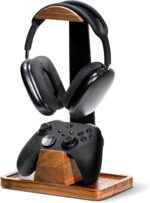 UPERGO Walnut Headphone Stand with Controller Holder & Storage Base | Solid Wood Grain, Gear & Charger Storage, Gamer Gift for PS5 Xbox Controllers, Desk Accessories - Image 2