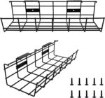 Under Desk Cable Management- 2 Pack Cord Organizer. Metal Wire Cable Management Tray for Office, Studio and Home. Super Sturdy Under Table Cable Management - Black Cable Organizer - Image 2