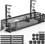 Under Desk Cable Management Tray, GZOKMOG 15.75" No Drill Cable Management, | Heavy Duty Metal Cord Organizer Under Desk, Home Office Wire Management Tray Clamp for Standing/Gaming Desk, Black - Image 2