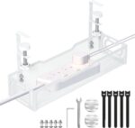 Under Desk Cable Management Tray, No Drill Mesh Desk Cable Tray, Wire Management Tray Cable Management Rack, Wire Organizer and Cable Management Box (White) - Image 2