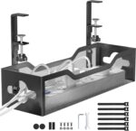 Under Desk Cable Management Tray No Drill, Metal Mesh Cable Management Under Desk with Clamp Mount, 2 Hole Cable Tray with Wire Management and Cord Organizer for Home Office Standing Desk - Image 2